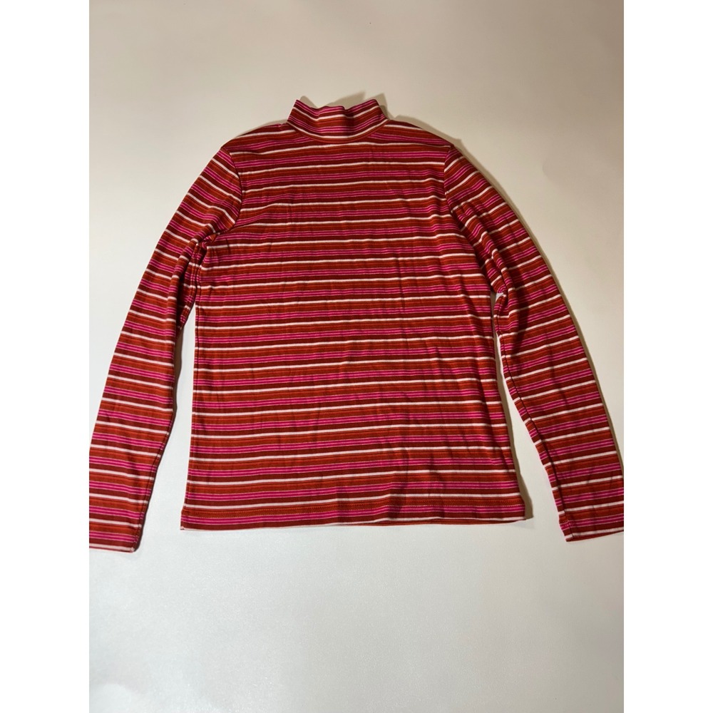 Kim Rogers Mock Neck Top Womens S Pink Striped Excellent Long Sleeve Cotton